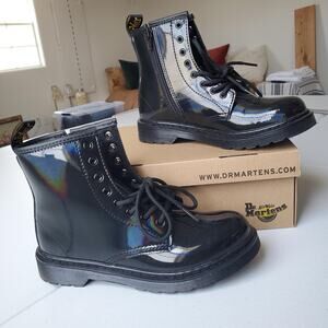 Dr. Martens 1460 J Rainbow Boots Youth Size 4 Black Patent Leather Combat Zip